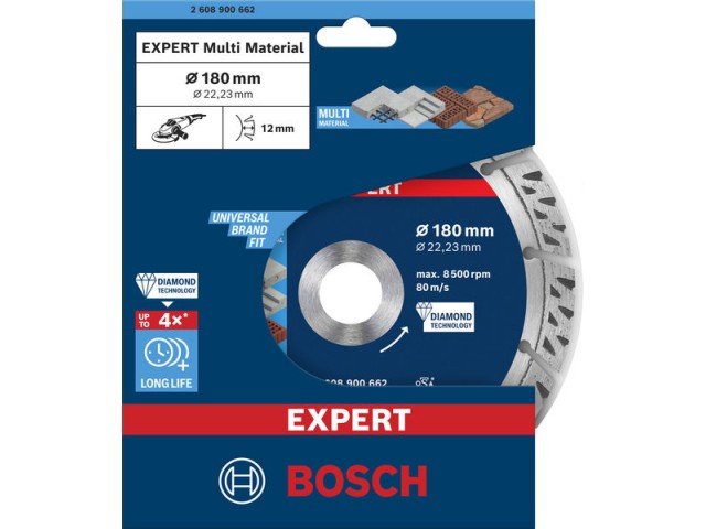 Diamantna rezalna plošča Bosch EXPERT MultiMaterial, Dimenzije: 180x22,23x2,4x12mm, 2608900662